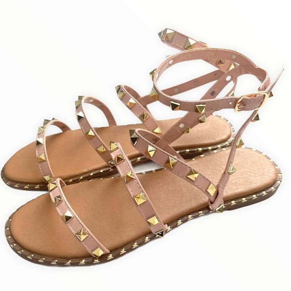 Nude Gladiator Studded Sandals - Picture 2 of 7